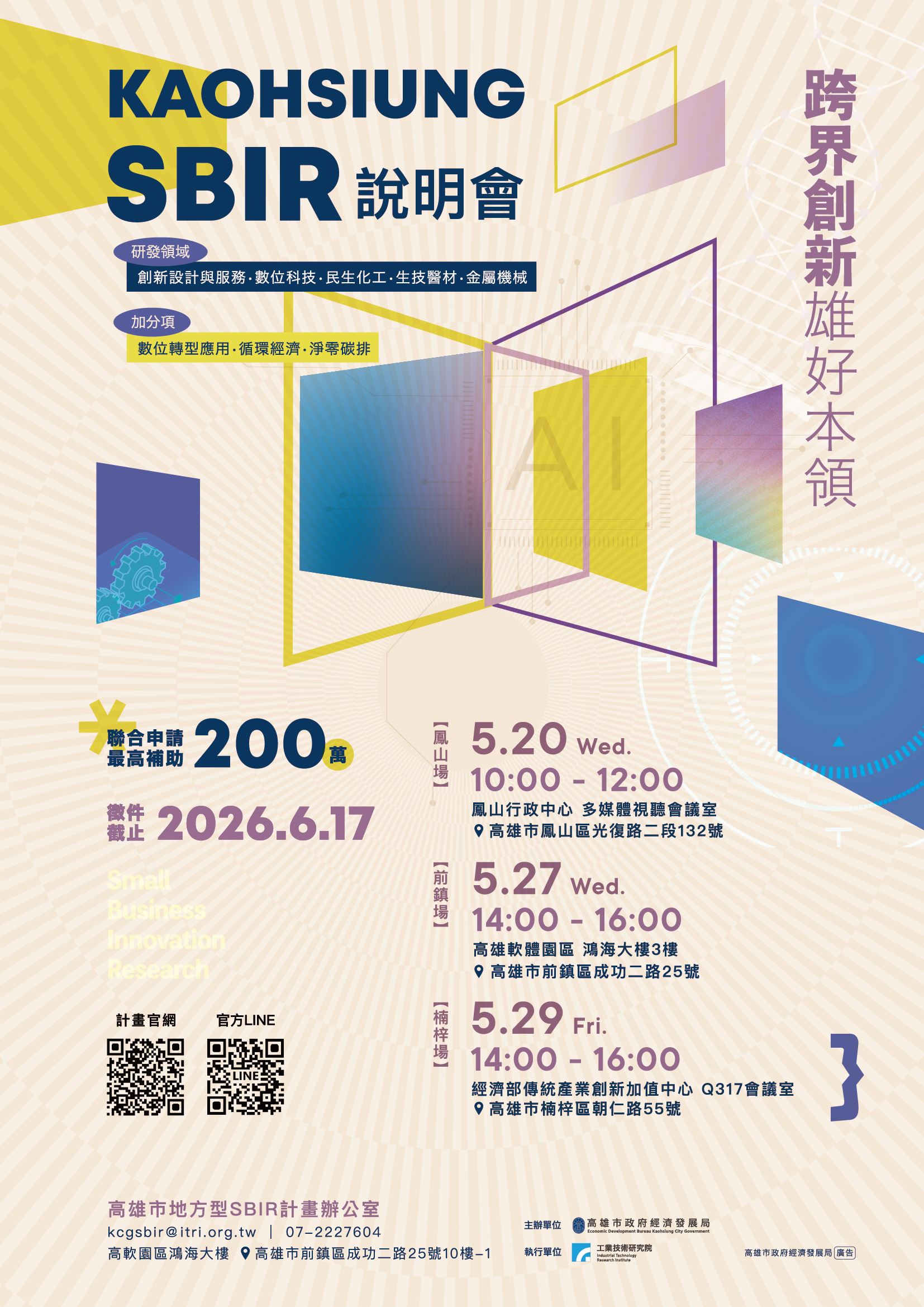 115年度高市SBIR開跑！跨域聯合最高補助200萬