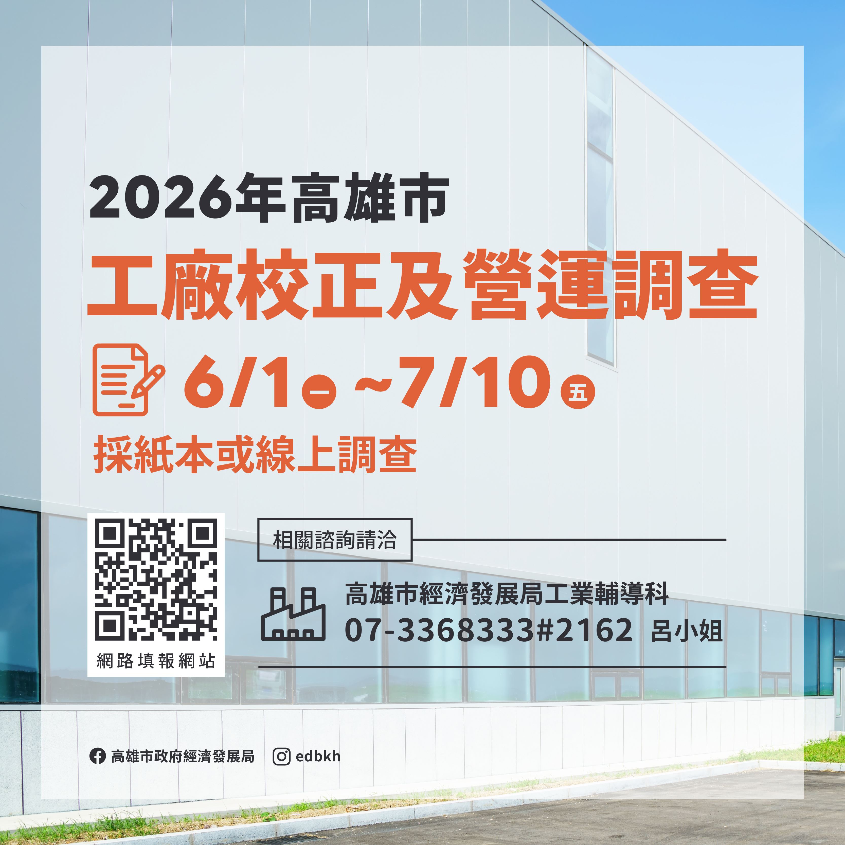 高雄市115年工廠校正調查6月1日開跑！ 網路申報即時又便利