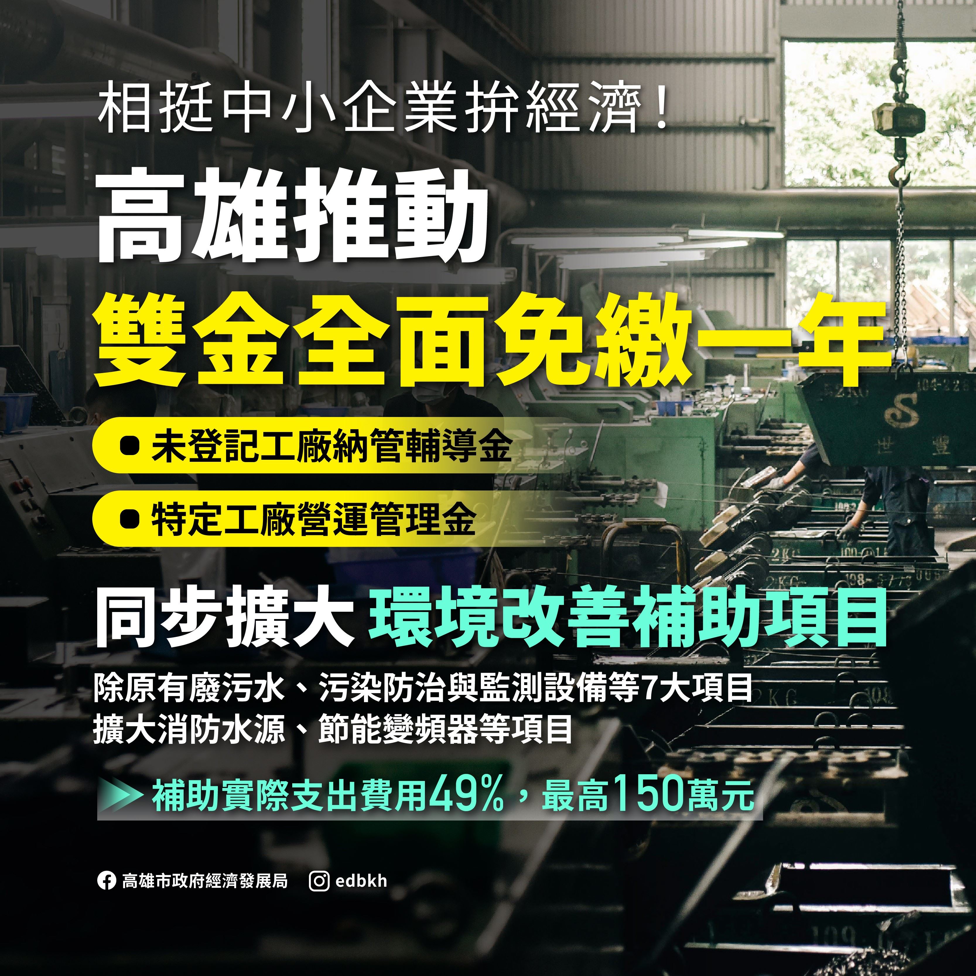 相挺中小企業拼經濟！高雄推動納管及特定工廠「雙金全面免繳一年」 同步擴大環境改善....